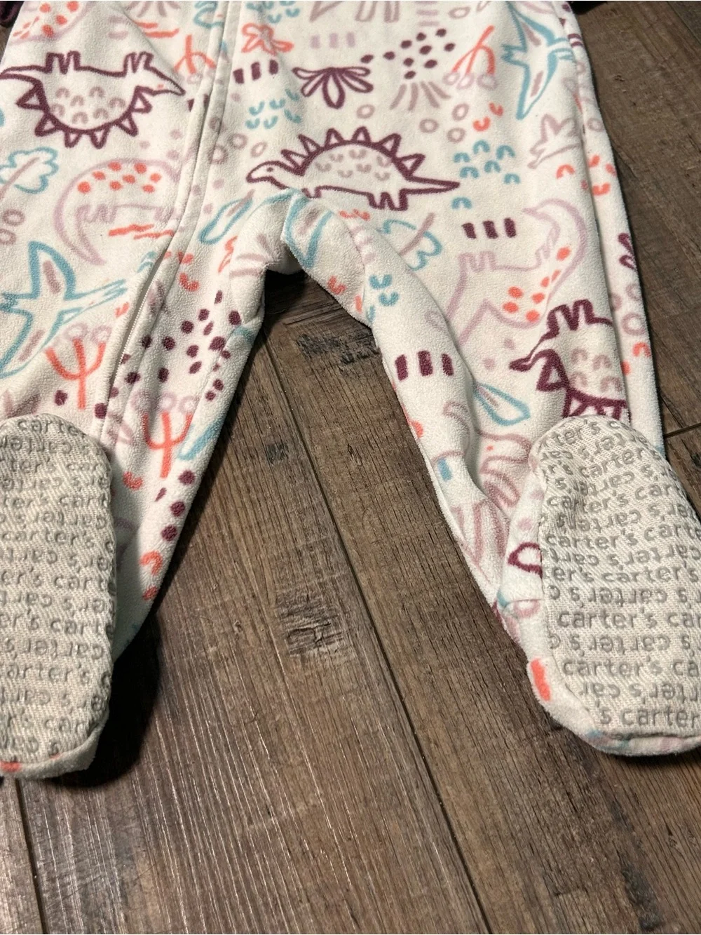 Twin Girls Carter’s Pajama PJs Footie Fleece 2 Way Zip Jammies Sz 12M Dinosaur